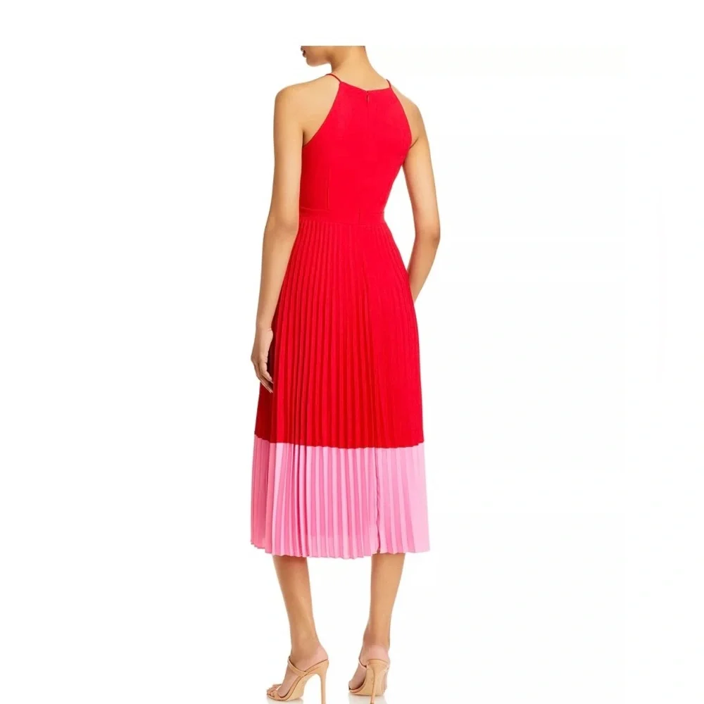 Adian Mattox Pleated Halter Midi Dress, pink and red, 0 - Picture 2 of 7